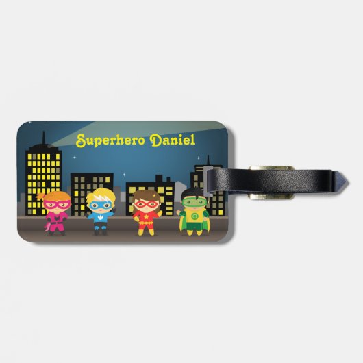 Skyline Cute Superheld voor kinderen Bagagelabel (Achterkant horizontaal)