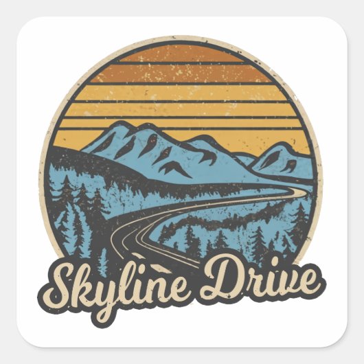 Skyline Drive Virginia Retro Vierkante Sticker (Voorkant)
