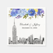 Skyline ESB Etch Blauw Geel Bloemen Waterverf Servet (Voorkant)