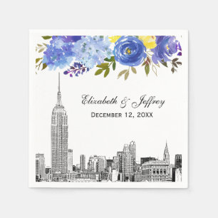 Skyline ESB Ets Blau Geel Bloem Waterverf Servet