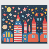 Skyline Fireworks Night Sky Cadeaupapier (Vlak)