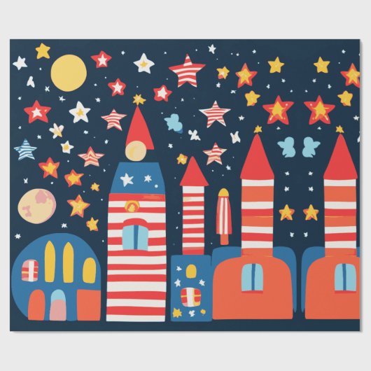 Skyline Fireworks Night Sky Cadeaupapier (Vlak)