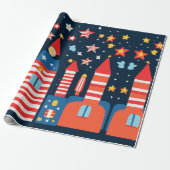Skyline Fireworks Night Sky Cadeaupapier (Uitgerold)