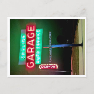 Skyline Garage Auto Service Neon Sign Feestdagenkaart