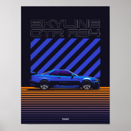 Skyline GT-R R34 Bayside Blue Poster