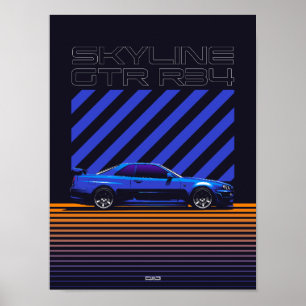 Skyline GT-R R34 Bayside Blue Poster