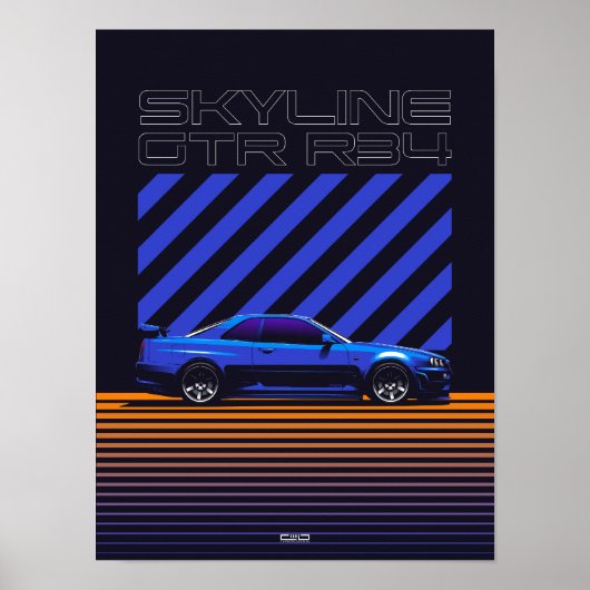 Skyline GT-R R34 Bayside Blue Poster (Voorkant)