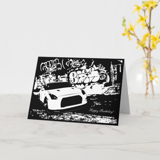 Skyline GTR met Graffiti CarTheme Verjaardag Kaart (Gele Bloem)