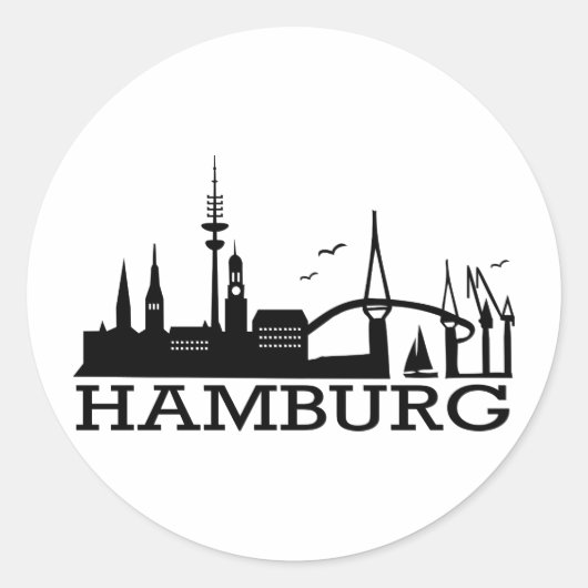 Skyline Hamburg Ronde Sticker (Voorkant)