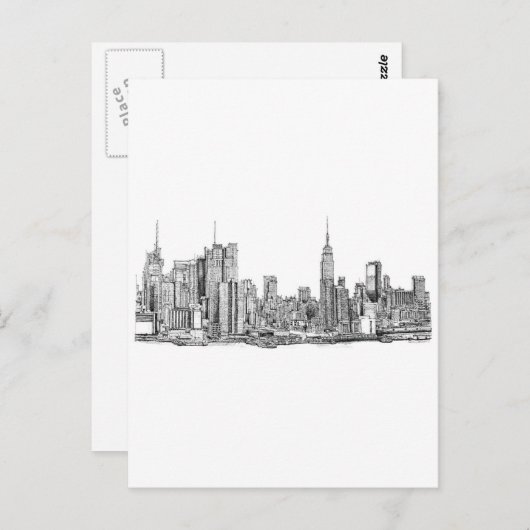 Skyline inkt van New York Briefkaart (Voorkant / Achterkant)