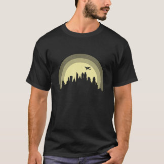 Skyline met vliegtuig gebouw stad silhouet jongen t-shirt