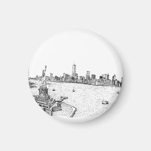Skyline New York Pen Ink Illustratie Magneet
