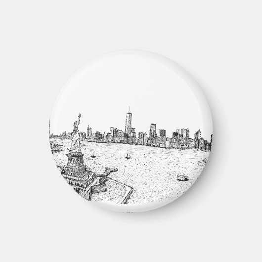 Skyline New York Pen Ink Illustratie Magneet (Voorkant)