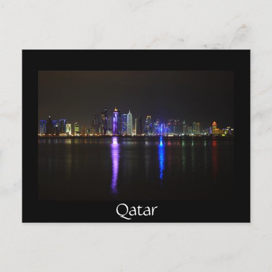 Skyline of Doha, Qatar 's nachts zwart briefkaart (Voorkant)