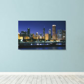 Skyline of Downtown Chicago 's nachts Canvas Afdruk (Insitu (Houten vloer))