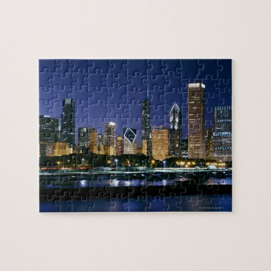 Skyline of Downtown Chicago 's nachts Legpuzzel (Horizontaal)