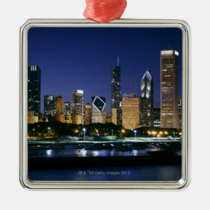 Skyline of Downtown Chicago 's nachts Metalen Ornament
