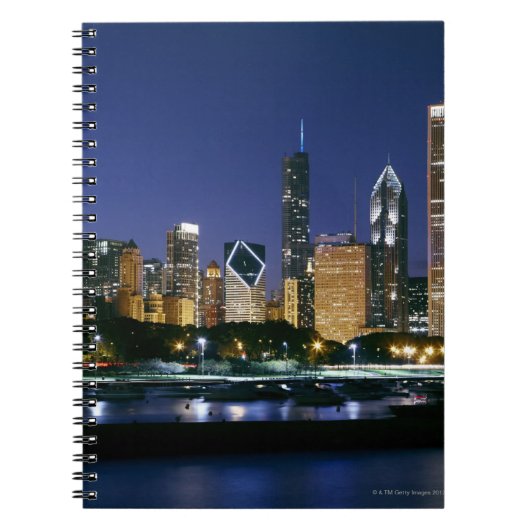 Skyline of Downtown Chicago 's nachts Notitieboek (Voorkant)