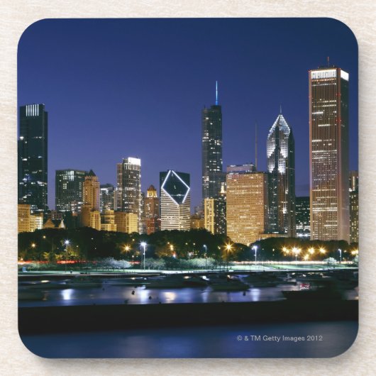 Skyline of Downtown Chicago 's nachts Onderzetter (Voorkant)