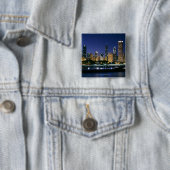 Skyline of Downtown Chicago 's nachts Vierkante Button 5,1 Cm (In situ)