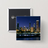 Skyline of Downtown Chicago 's nachts Vierkante Button 5,1 Cm (Voorkant /achterkant)