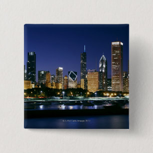 Skyline of Downtown Chicago 's nachts Vierkante Button 5,1 Cm