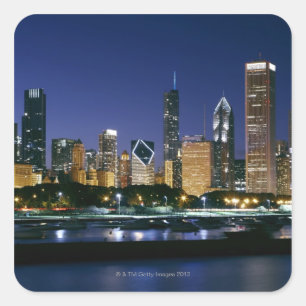 Skyline of Downtown Chicago 's nachts Vierkante Sticker