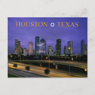 Skyline of Houston, Texas bij schemering Briefkaart