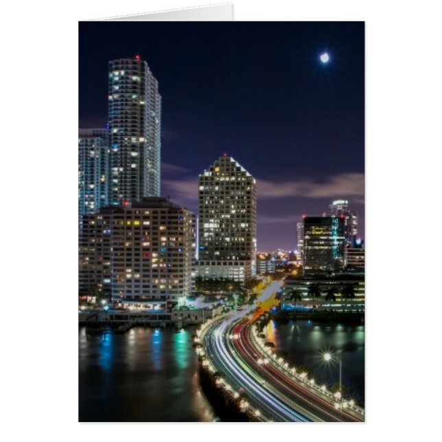 Skyline of Miami city with bridge at night (Voorkant)