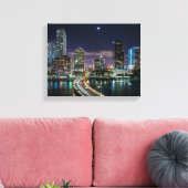 Skyline of Miami city with bridge at night Canvas Afdruk (Insitu (Woonkamer))