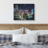 Skyline of Miami city with bridge at night Canvas Afdruk (Insitu (Slaapkamer))