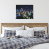 Skyline of Miami city with bridge at night Canvas Afdruk (Insitu (Slaapkamer))