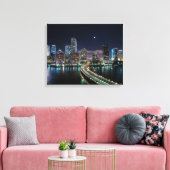 Skyline of Miami city with bridge at night Canvas Afdruk (Insitu (Woonkamer))