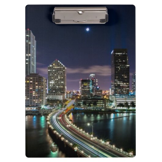 Skyline of Miami city with bridge at night Klembord (Voorkant)