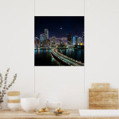 Skyline of Miami city with bridge at night Poster (Keuken)