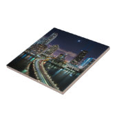 Skyline of Miami city with bridge at night Tegeltje (Zijkant)