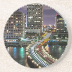 Skyline of Miami city with bridge at night Zandsteen Onderzetter