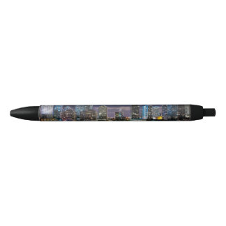 Skyline of Miami city with bridge at night Zwarte Inkt Pen