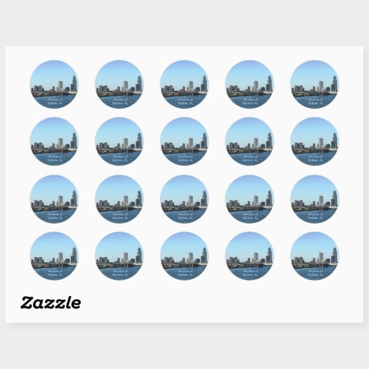 Skyline of Mobile, AL Ronde Sticker (Vel)
