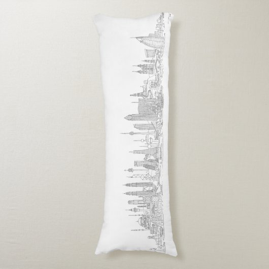 Skyline of the World (zwart + wit) Lichaamskussen (Voorkant Verticaal)