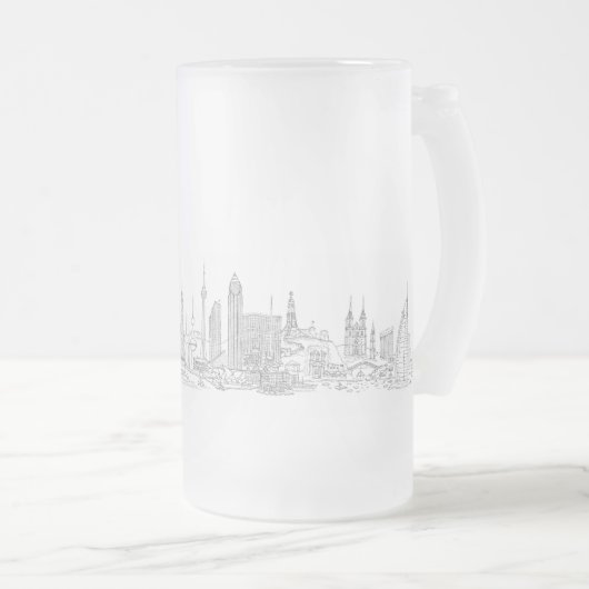 Skyline of the World (zwart + wit) Matglas Bierpul (Voorkant rechts)