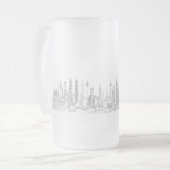 Skyline of the World (zwart + wit) Matglas Bierpul (Voorkant links)