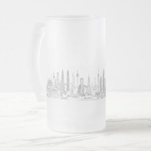 Skyline of the World (zwart + wit) Matglas Bierpul (Voorkant links)