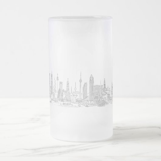 Skyline of the World (zwart + wit) Matglas Bierpul (Center)