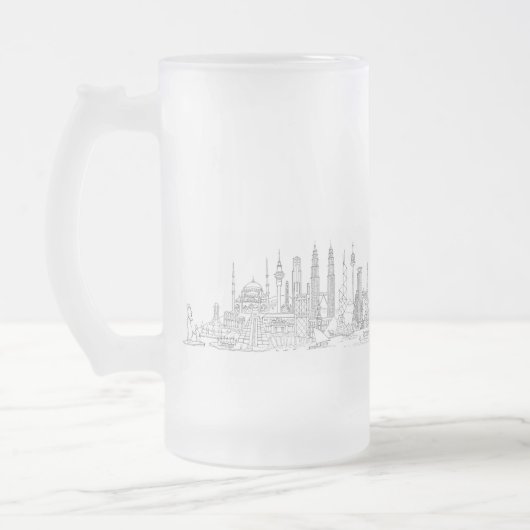 Skyline of the World (zwart + wit) Matglas Bierpul (Links)