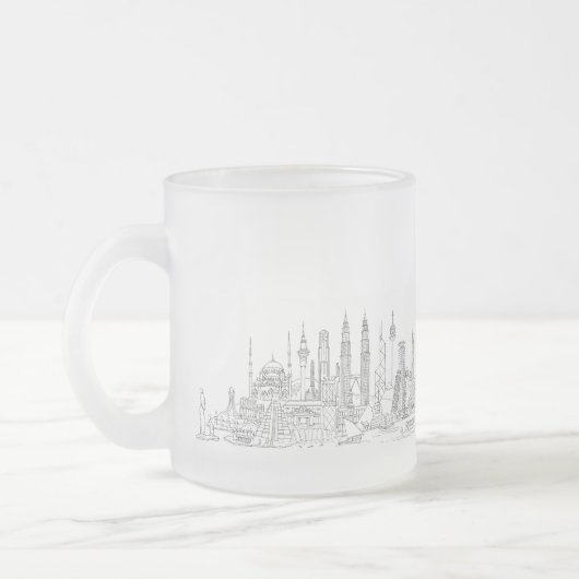 Skyline of the World (zwart + wit) Matglas Koffiemok (Links)