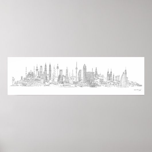 Skyline of the World (zwart + wit) Poster (Voorkant)