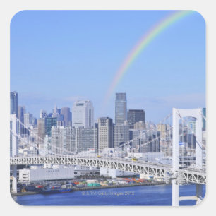 Skyline of Tokyo and Rainbow Bridge Vierkante Sticker