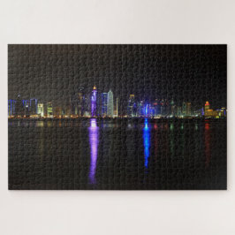 Skyline of verlimined Doha, Qatar 's nachts Legpuzzel