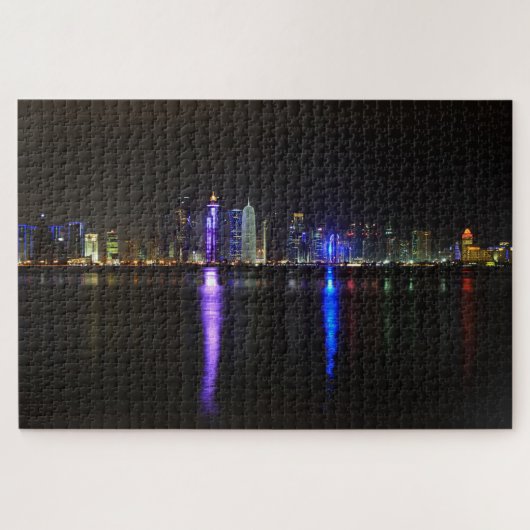 Skyline of verlimined Doha, Qatar 's nachts Legpuzzel (Horizontaal)